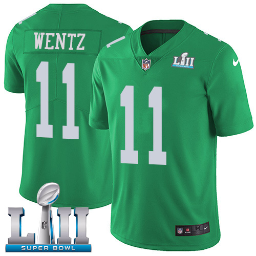 Nike Eagles #11 Carson Wentz Green Super Bowl LII Men's Stitched NFL Limited Rush Jersey